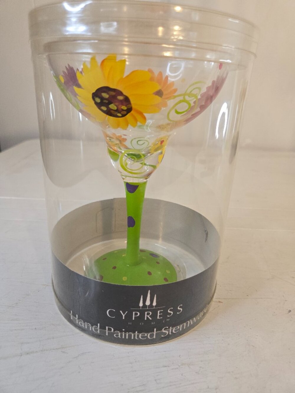 Cypress Home Sunflower Pop Goes The Daisy Margarita Glass 10 oz Hand Painted